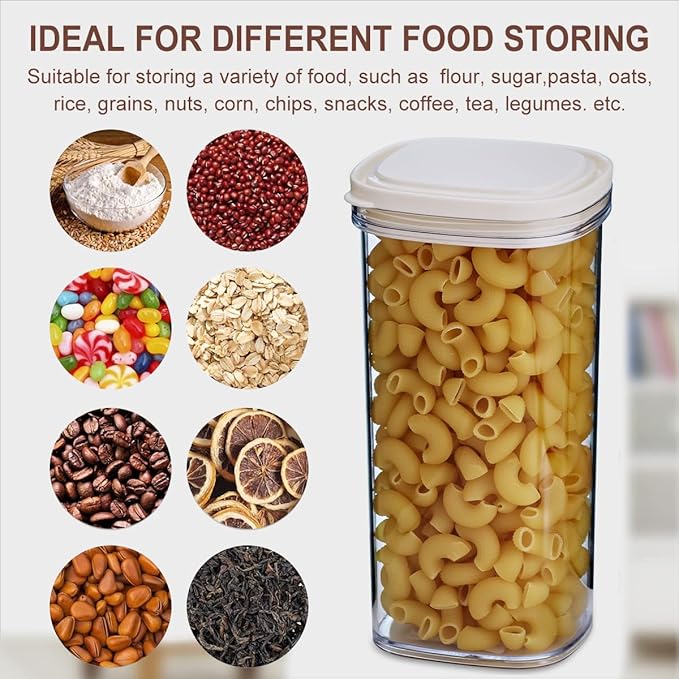 12-Piece Airtight Food Storage Containers Set – 6x 230ML, 5x 390ML & 1x 880ML BPA-FREE Plastic Kitchen Canisters with Lids for Dry Food, Snacks, Spices, Pantry Organization (White)