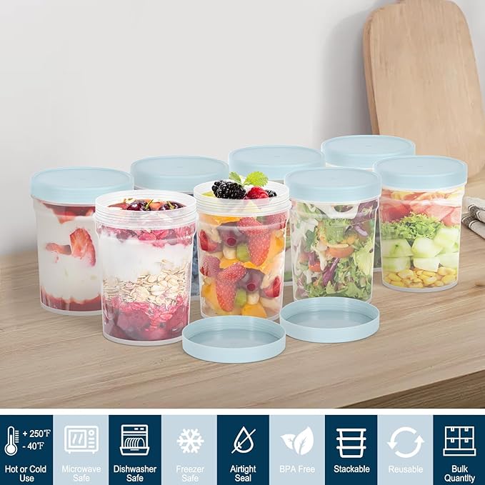 32 oz -12 Pack Reusable Food Freezer Storage Containers with Lids BPA Free, Twist Top Deli Container, Leak Proof, Stackable, Microwave and Dishwasher Safe-Elegant Blue