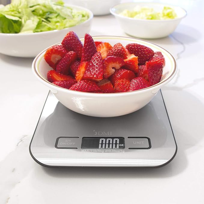 DMI Digital Food Scale and Kitchen Scale for Cooking, Baking and Meal Prep, Withstands up to 11 Pounds of Weight, Measures units between oz, g, mL, lb, oz, 304 Stainless Steel