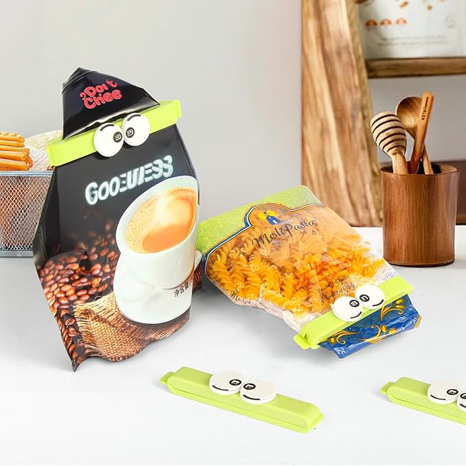Chip Clips Holder for Food Packaging; Food Bag Holder with Shelf Life Tracker, Green 3PCS for Food, Kitchen, Home use Bag Clips for Food
