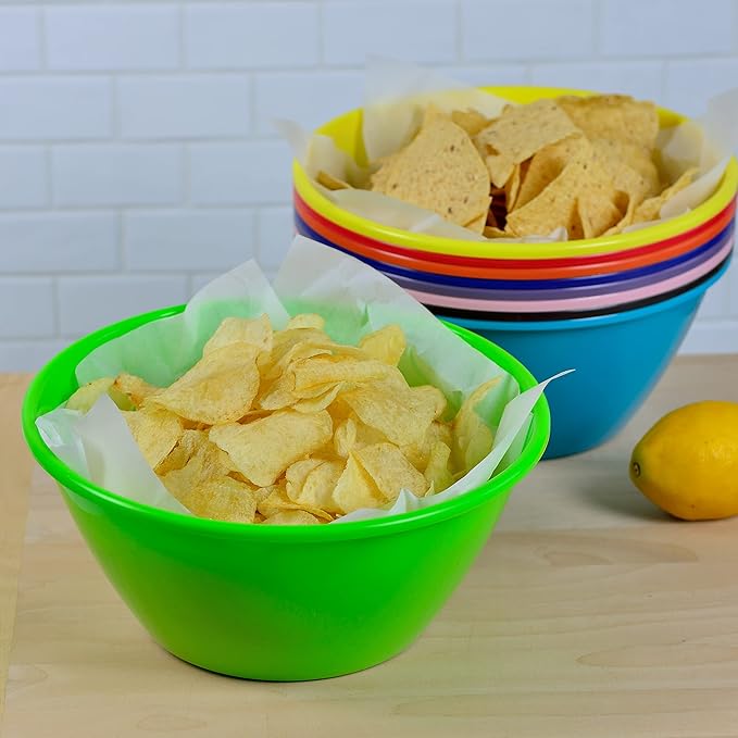 Youngever 11 inch 120 Ounce Plastic Mixing and Serving Bowls, Large Popcorn Bowls, Salad Bowls, Chip and Dip Serving Bowls, Set of 9 (Rainbow)