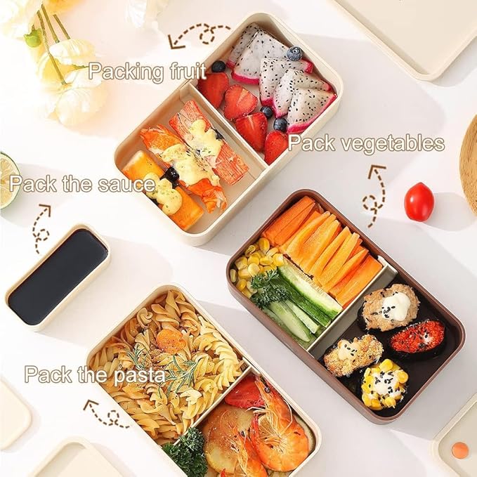 3 Layer Japanese Lunch Box with Chopsticks, Microwave Safe Bento Lunch Box with Bag and Utensils, Leakproof Stackable BPA-Free Lunch Containers for Adults