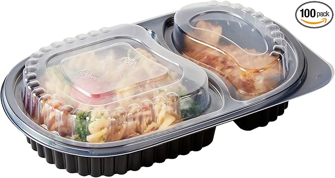 Restaurantware RW Base 20 Ounce Meal Prep Containers, 100 Microwavable To Go Containers With Lids - Disposable, Freezable, Black Plastic Oval Food Containers, Pack Hot And Cold Food, For Takeaway