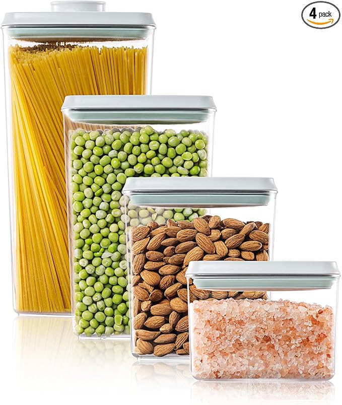 Pop Airtight Containers - 4 Pack BPA-Free Food Storage Containers with Lids and Measurement Marks