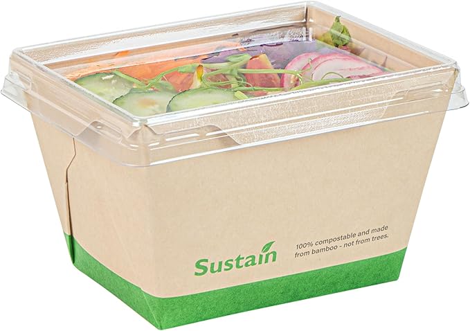 Restaurantware-Sustain 17 Ounce Sturdy Paper Take Out Boxes, 50 Disposable Take Out Food Containers - With PLA lining, Lids Sold Separately, Bamboo Paper Containers, Compostable, Click-Lock Design