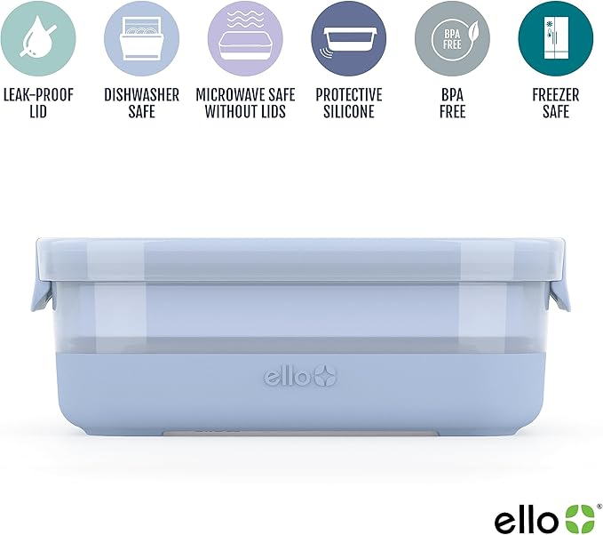 Ello 10 Pc BPA Free Plastic Meal Prep Container Set - 5 Pack with Silicone Boots, Airtight Lids, Dishwasher & Microwave Safe, Elderberry