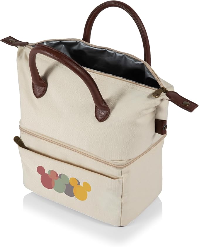 PICNIC TIME Disney Mickey Mouse Urban Lunch Bag, Cooler Lunch Tote, Insulated Lunch Bag, (Beige with Brown Accents)
