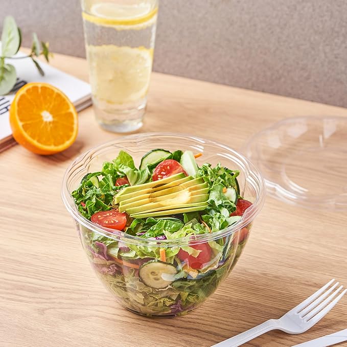 FULING [48 oz. 50 Sets Clear Plastic Salad Bowls with Airtight Lids Disposable To Go Mixing Containers Serving for Fruit, Quinoa, Lunch and Meal Prep