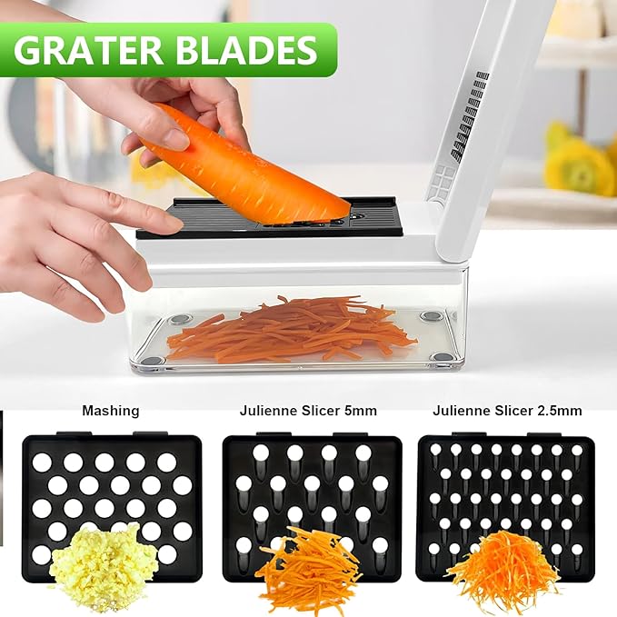 Vegetable Chopper, Onion Chopper Dicer, Mandoline Slicer, Food Chopper with Container, Vegetable Cutter for Salad Potato Carrot Garlic(9 Blades, White Black)