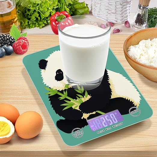 Food Scale Kitchen Digital Scale Food Ounces and Grams Dieting Baking Cooking Waterproof Glass Panels LCD Display,4 Units Scale Tare Function Baby Panda Chewing Green Bamboo