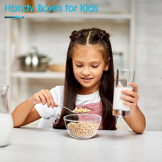 NUTRIUPS 6 Pack Small Glass Bowls Set - 16oz Glass Cereal Bowls for Oatmeal, Ice Cream and Fruit (4.5 inch)