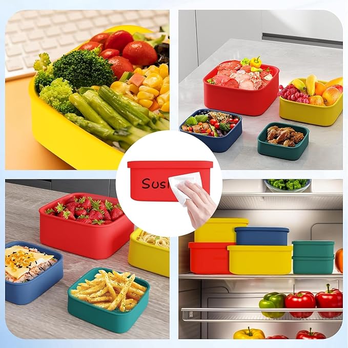 Silicone Food Storage Containers with Lids Set 4 Sizes and Silicone Containers,For Freezing, Bento Boxes, Snack Boxes,Freezer preservation Leak Proof (1, Rectangular)