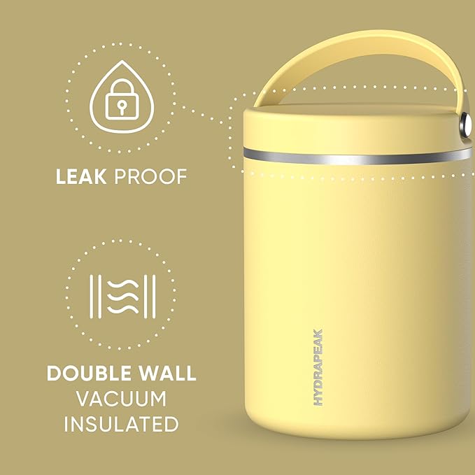 Hydrapeak 32oz Stainless Steel Vacuum Insulated Thermos Food Jar | Thermos for Hot Food and Cold Food, Wide Mouth Leak-Proof Soup Thermos for Adults, 10 Hours Hot and 16 Hours Cold (Canary)