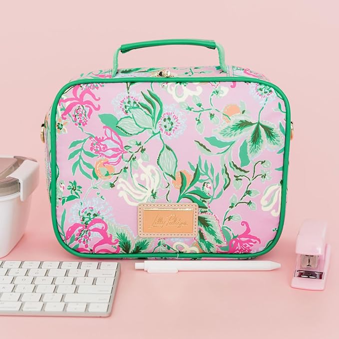 Lilly Pulitzer Insulated Lunch Box for Women, Cute Lunch Cooler Bag with Adjustable/Removable Shoulder Strap, Via Amore Spritzer
