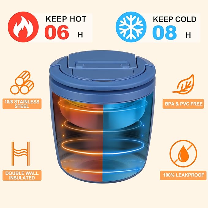 MAXSO Lunch Container 40 oz for Adults Stainless Steel Vacuum Insulated Food Jar, Soup Thermo for Hot Food Thermal Bento Box, Wide Mouth Leakproof Buckle Lid with Spoon - Blue