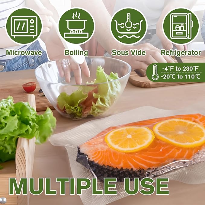 FUNFERY Precut Vacuum Sealer Bags for Food, 150 Pint 6" x 10" and Quart 8" x 12" and Gallon 11" x 16", Food Long-Term Storage and Sous Vide Commercial-Grade Bag, BPA Free