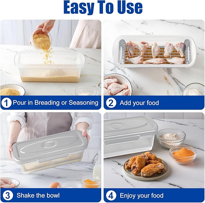 Batter Breader Shaker Bowl with Lid, 2-pack Mess Free Breading Shaker Bowl, Fish Batter Shaker Container with Breading Tray, Batter Bowl Shaker for Fish Frying Chicken Wings Fish Onion Rings Veggies