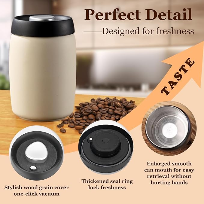 Vacuum Coffee Canister, Coffee Bean Storage with Scoop, Stainless Steel Airtight Food Storage Container, Perfect for Coffee Beans,Grounds,Loose Leaf Tea (1200ml*2 Cream White)