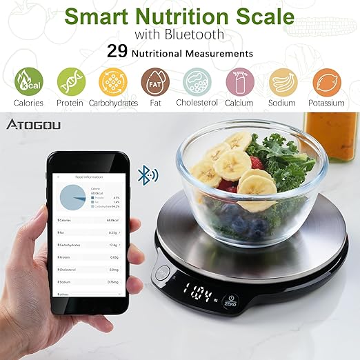 Smart Food Scale with Nutritional Calculator, 0.1g / 0.005oz High Precision, 5kg / 11lb, Free APP with Calorie Counter, Nutrients Tracking, Marco. Kitchen Scale for Meal Prep, Weight Loss, etc. Black
