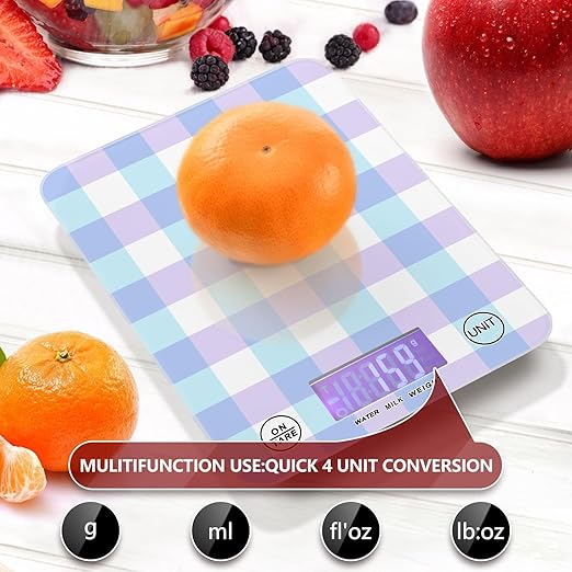 Food Scale Kitchen Scale Food Scales Digital Weight Grams and Ounces Small Electronic Food Scale for Baking Cooking Blue and Purple Plaid