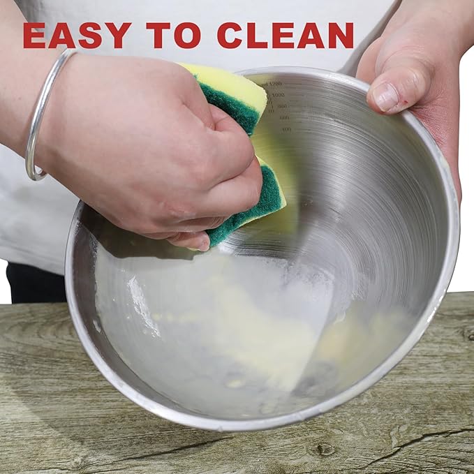Stainless Steel Mixing Bowls, Three nested Large Mixing Bowls Stainless Steel with scale Perfect for Your Kitchen Needs Like Cooking,Baking, and Making Salads