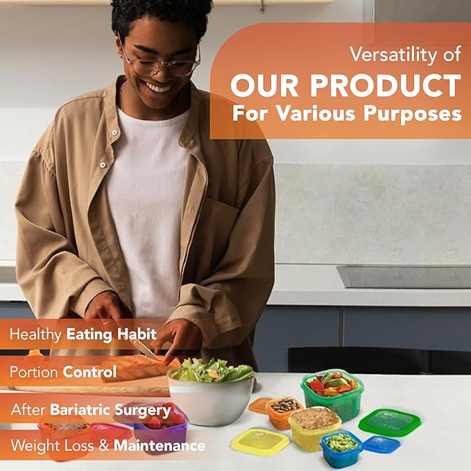 21 Day Portion Control Containers for Weight Loss with Booklet Guide - BPA Free Color-Coded Portion Control Containers, Body Measuring Tape, Cordless Jump Rope & Storage Bag