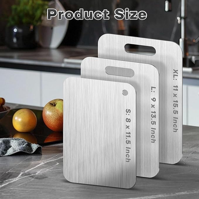 Katuchef Titanium Cutting Boards for Kitchen-katu chef 100% Pure Ti Apex Titanium Cutting Boards Double Sided Non Toxic Titanware Cutting Board,Durable Dishwasher Safe Chopping Board(2PC-S+L)