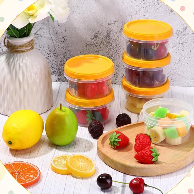 Sieral 36 Pack 8 oz/ 250 ml Freezer Containers with Lids Plastic Twist Top Deli Jars Reusable Freezer Storage Containers for Food Round Wide Mouth Lunch Snacks(Yellow)
