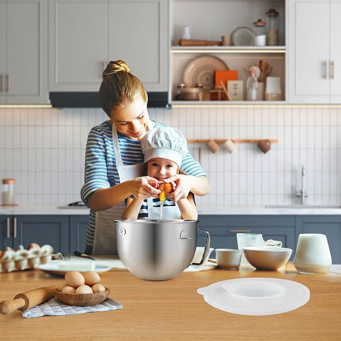 7QT Stainless Steel Mixer Bowl Compatible with Kitchenaid Stand Mixers, 7QT Mixing Bowl for Kitchen Aid Lift with Handle and Lid, Dishwasher Safe