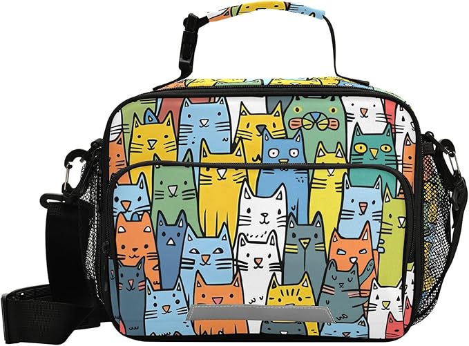 MNSRUU Student Lunch Bag Cute Cat Insulated DinnerTotes Picnic Bag Lunch Box with Adjustable Shoulder Strap for Teen Kids Adults