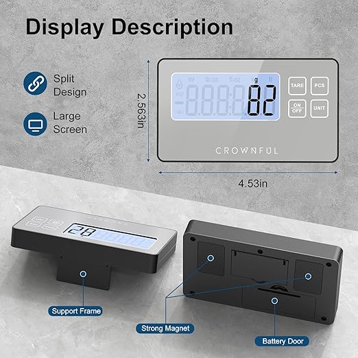 CROWNFUL Split Food Scale, 33lb Wireless Kitchen Scale with Remote LCD Display, 7 Units & Tare Function, 1g/0.1oz, Digital Food Scales for Kitchen, Stainless Steel Food Weight Pan for Cooking/Dieting