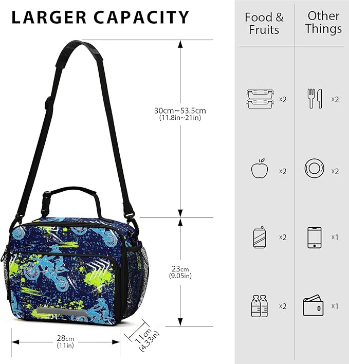 Pfrewn Lunch Bag for Women Men Grunge Motocross Blue Insulated Lunch Box Tote Large Cooler Bag for Office Picnic
