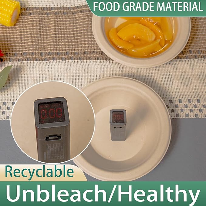 12 oz Compostable Paper Bowls 200pack Heavy-Duty Eco-Friendly Bulk Pack Disposable Bowls Biodegradable Made of Sugar Cane Fibers, Hot or Cold Use