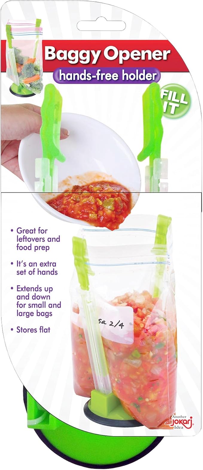 Jokari Adjustable Baggy Rack Stand 2 Pack Hands Free Food Storage Bag Holder Stand for Freezer and Sandwich Bags Clip Stand for Pouring Leftovers or Drying Reusable Ziploc Bags