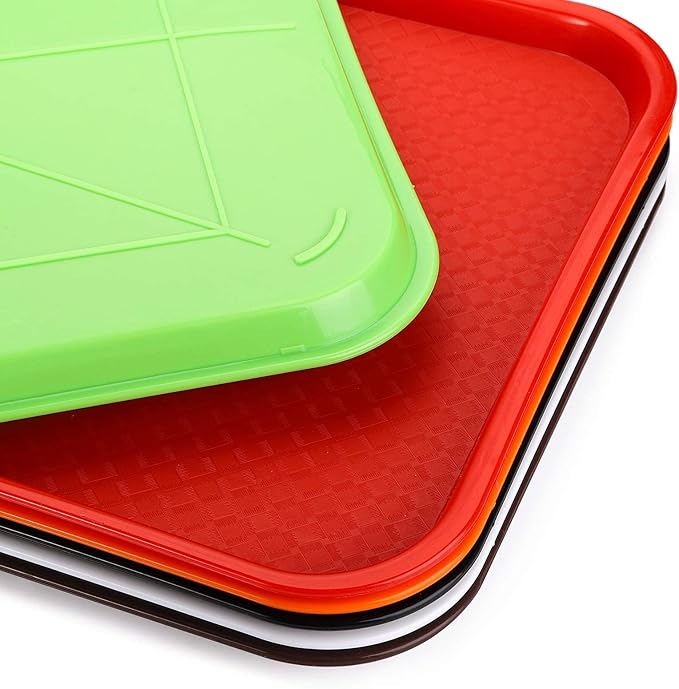 Yarlung 6 Pack Plastic Fast Food Trays, 16x12 Inches Restaurant Serving Trays Set for Coffee Table, Kitchen, Party, 6 Colors