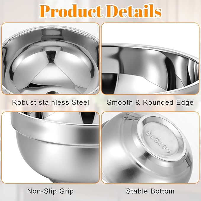 10Pcs 5 Inch Stainless Steel Bowls 15 Oz Double Walled Insulated Soup Bowls Unbreakable Snacks Bowl Salad Bowl for Sauces, Rice, Noodle, Ice Cream, Dishwasher Safe