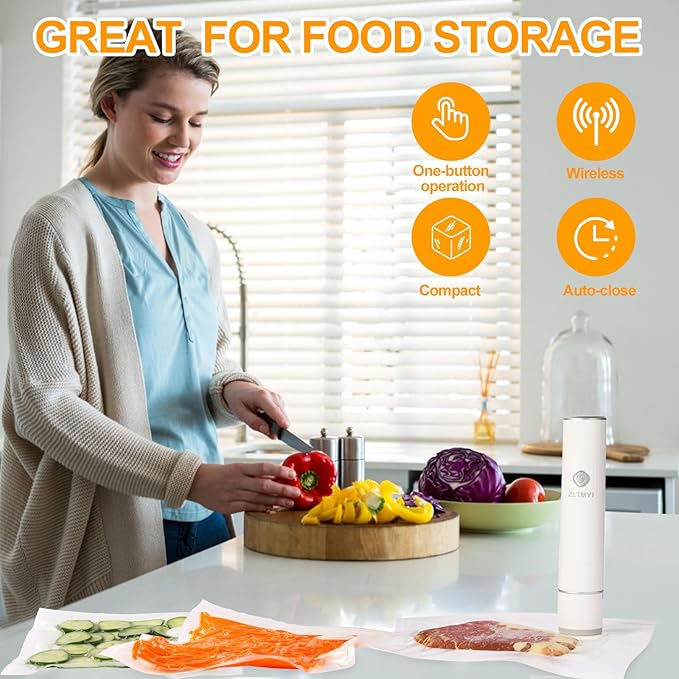 Handheld Vacuum Sealer for Food,Compact Vacuum Sealer Machine Portable Rechargeable and Wireless,Include 30 Reusable Vacuum Sealer Bags Ideal for Preservation Fresh,Sous-Vide,Meal Prep,Food Storage.