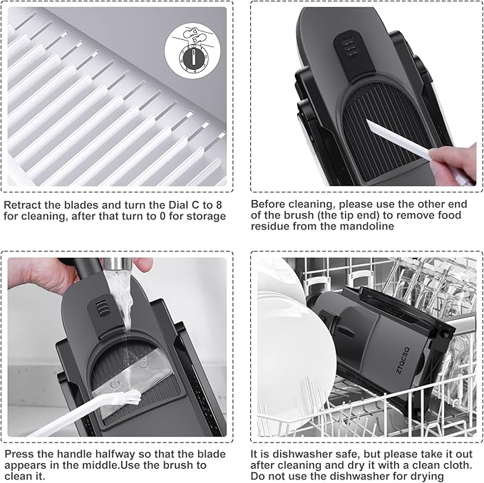 5 in 1 Safe Mandoline Slicer for Kitchen, Safe Vegetable Chopper, Paring Knife, Adjustable Thickness, Easy to Clean, Vegetable Slicer, Slicing, Strips, Shredding, Dicing, Chop (Black Knight)