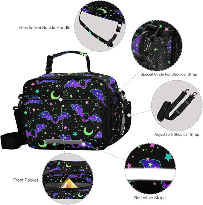 MNSRUU Unisex Insulated Lunch Bag, Bat 13, Fabric, 11"x4.33"x 9.05", Ample Storage Space, Keeps Food Warm, Portable, Lightweight