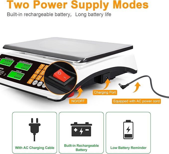 Price Computing Scale 88lb/40kg Commercial Food Scale for Produce Meat Weighing, LCD Display and Green Bright Backlight for Farmers Markets, Meat Shop, Deli, (Not for Trade)