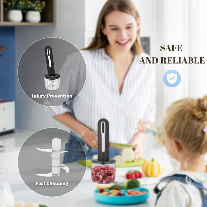 MINI Cordless Food Processor Electric Vegetable Chopper,USB Rechargable Compact Meat Grinder with 4 Cups & 2 Slicers for Baby Foods Kitchen,Mincing Pureeing Onion Garlic Chili & Spices(Black)