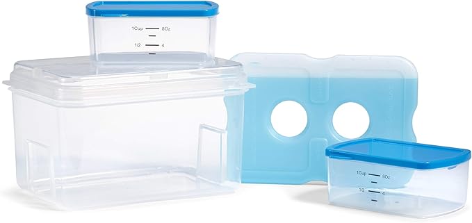 Fit & Fresh 216HL Entree Set with Ice Pack, 3 Reusable Portion Control Containers, BPA-Free, Microwave/Dishwasher Safe Lunch Box, Entrée, Blue