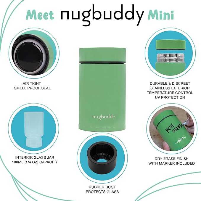 Mini Airtight Storage Container - Vacuum Sealed Insulated w Nested Glass Jar - UV Protection, Temperature Controlled Stainless - Whiteboard Finish w Marker Included - 100 ml (1/4 Oz)