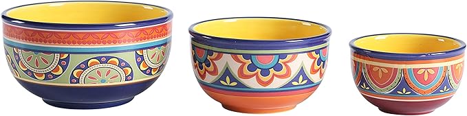 Bico Tunisian Ceramic Bowl with Air Tight Lid Set of 3(27oz, 18oz, 9oz each), Prep bowls, Food Storage Bowl for Salad, Snacks, Fruits, Microwave and Dishwasher Safe