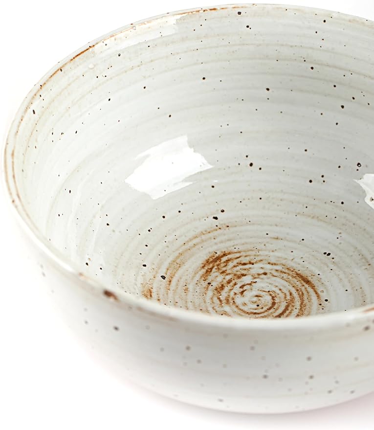 Mixing and Serving Bowl - 9 inch Ceramic Stoneware, Handmade White, Microwave & Dishwasher Safe