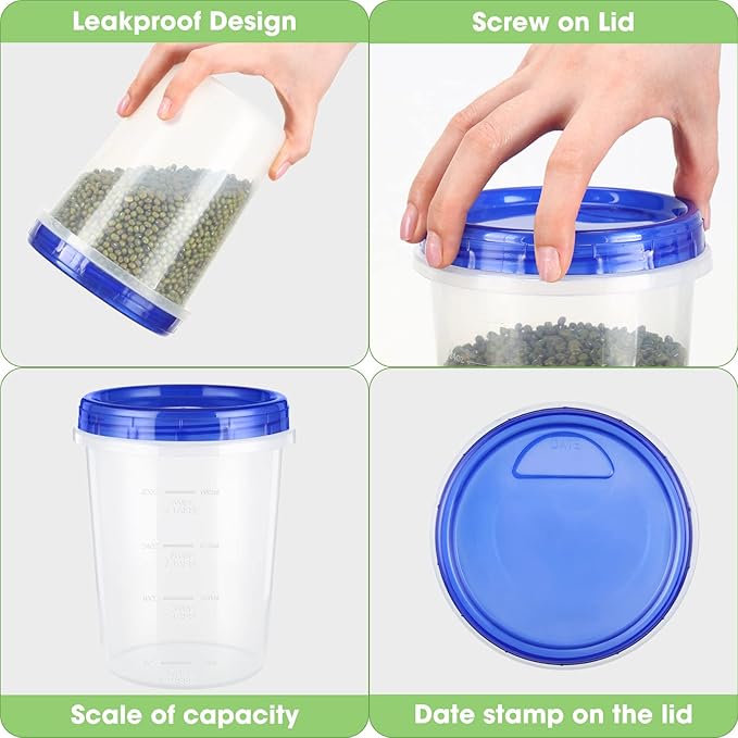 24 Pcs 32 oz Food Storage Freezer Container with Twist Top Lids Reusable Plastic Soup Food Containers with Screw on Lids Leakproof Round Containers for Juice Condiments Fruit Snacks Leftovers(Blue)