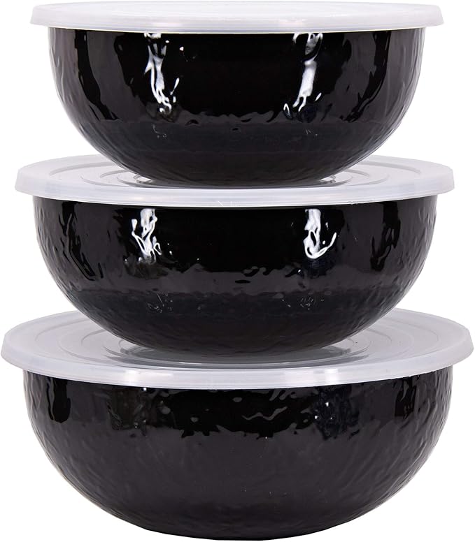 Golden Rabbit Enamelware - Set of 3 - Mixing Bowls (Solid Black)