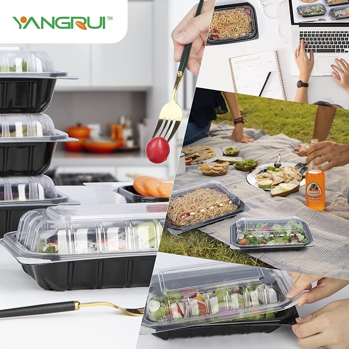 YANGRUI Clamshell Take Out Containers, Anti-Fog Leak Proof Shrink Wrap 30 Pack 9 x 6 Inch 27 oz Meal Prep Container BPA Free PP Material Microwave Freezer Safe Hinged To Go Containers