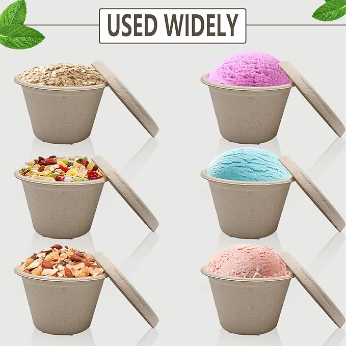 Goiio 200 Pcs 4 Oz Bagasse Fiber Condiment Cups with Lids, Compostable Portion Cups, Disposable Souffle, for Snack Dressing Food Storage