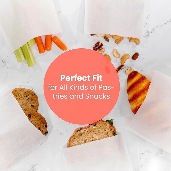 Fit Meal Prep 6000 Pack Paper Sandwich Bags 7 x 6”, Greaseproof Paper Snack Bags, Food Grade Pastry Bag, Recyclable Small Paper Bags, Cookie Sleeves, Food Packaging for Bakery, Donuts (50 Pack x 120)